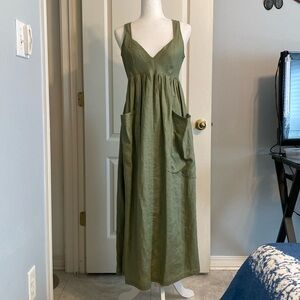Showpo Linen Dress Cutout Back Sage Green US 6